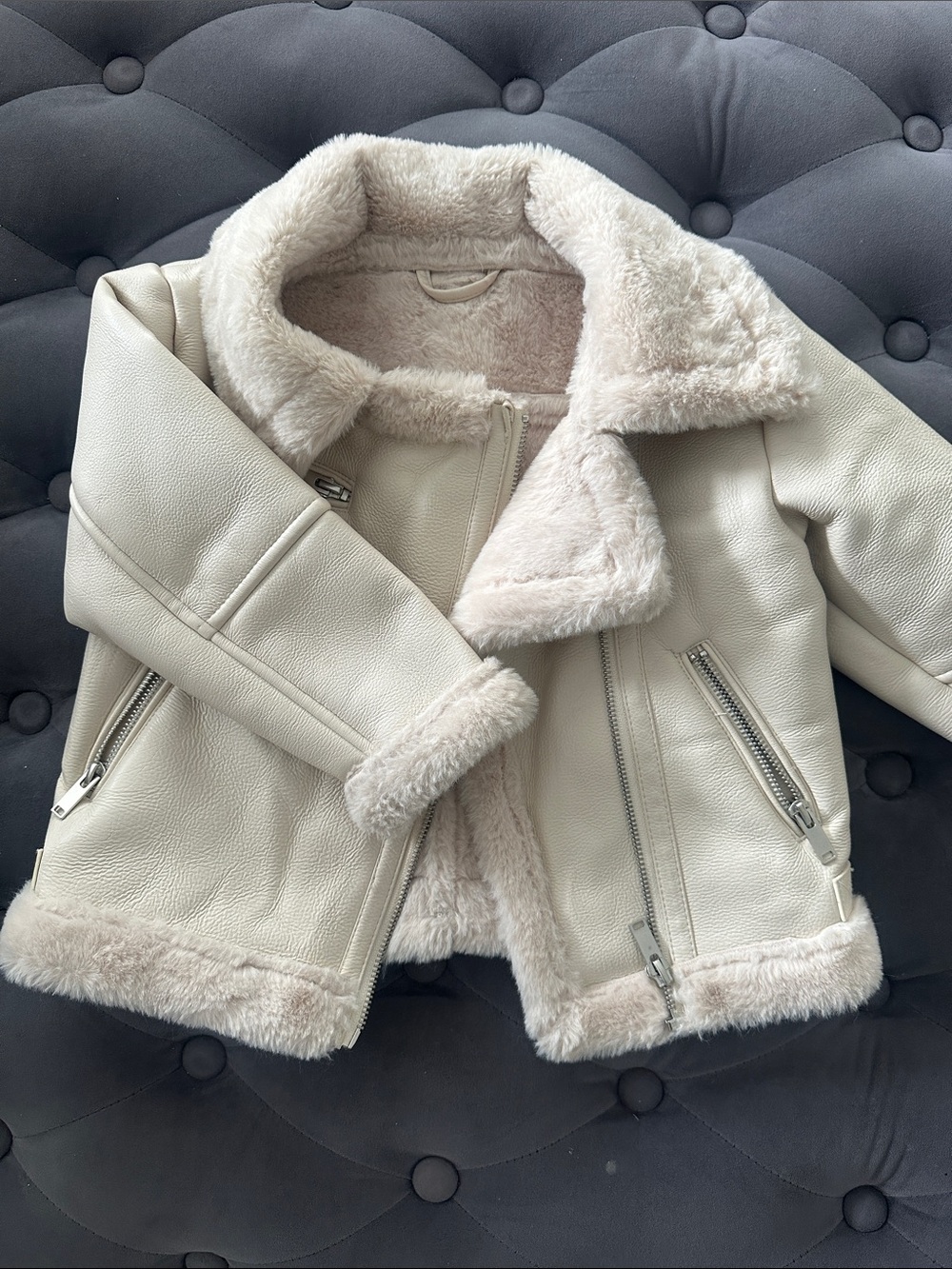 Fashion Nova Kids Cream Faux Shearling Pea Coat